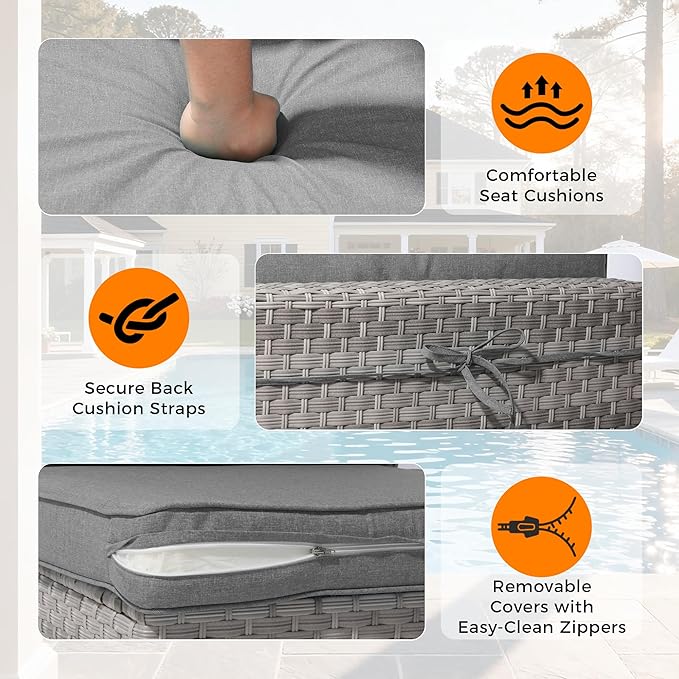 10-Seat Modern Patio Furniture Set with Swivel Rocking Chairs, Thick 4″ Cushions, Dual-Strand Wicker Rattan, Rust-Resistant Steel Frame – Outdoor Conversation & Modular Sectional,Gray MASIONBACKYARDS