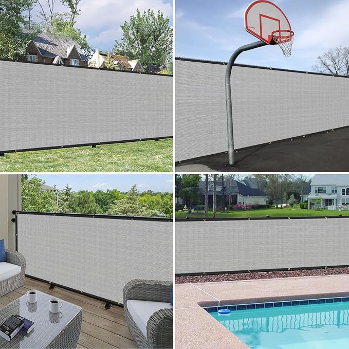 Windscreen4less Privacy Fence Screen Heavy Duty Windscreen Fencing Mesh Fabric Shade Net Cover with Brass Grommtes for Outdoor Wall Garden Yard Pool Deck, 6'x244' Light Gray Windscreen4less