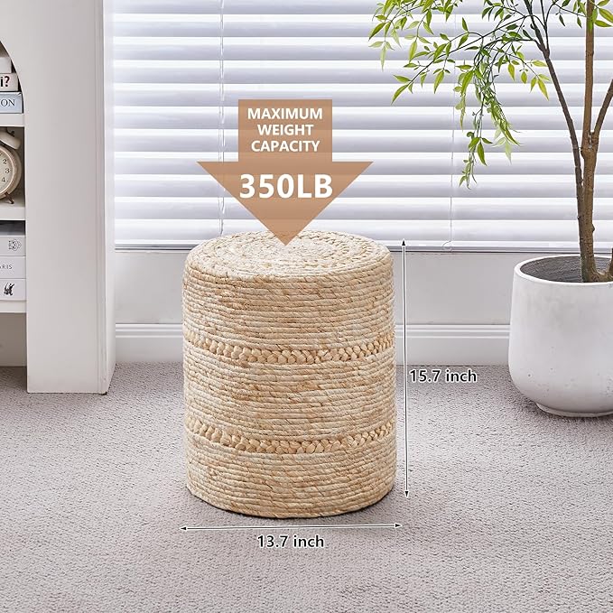Wimarsbon Natural Seagrass Foot Stool, Hand Weaving Round Ottoman, for Living Room, Outdoor Seat (Beige Corn) Wimarsbon