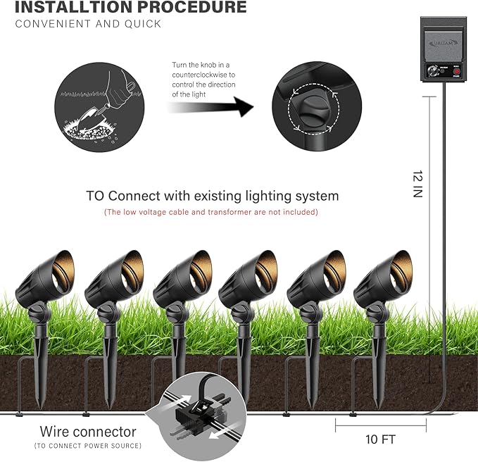 Malibu 50 Watt Floodlight Landscape Lights Outdoor Spotlight Waterproof Path Light Low Voltage Lighting with Spike Stand for Garden, Yard, Pathway, Lawn, Driveway Outdoor Lighting 8301-9601-01 Rootora