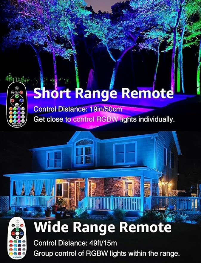 SUNVIE Christmas 12W RGB Color Changing Landscape Lights Low Voltage LED Landscape Lighting Remote Control Spotlight Waterproof Garden Pathway Christmas Decoration Outdoor, 8 Pack with Connector SUNVIE