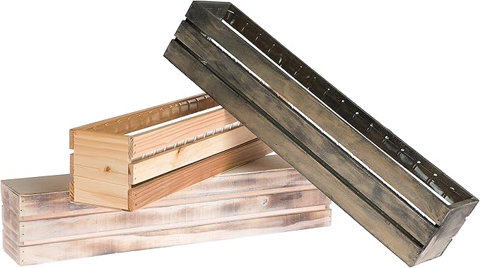 20" Rectangular Rustic Wood Planter with Plastic Liner l Rustic Whitewash l Wine Crate Style, Home and Wedding Decorations, Garden Ornaments (20x4 Wine Crate Set of 2, Whitewash) Rootora