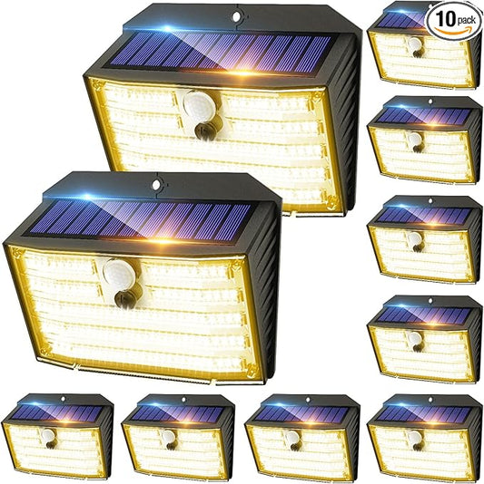CLAONER Solar Lights Outdoor [𝟏𝟎 𝐏𝐚𝐜𝐤/126 LED], Wireless Motion Sensor Lights, IP65 Waterproof Security Lights 3 Modes, 270° Lighting Angle, Ultra-Bright Wall Lights for Deck Patio Fence Garage Claoner