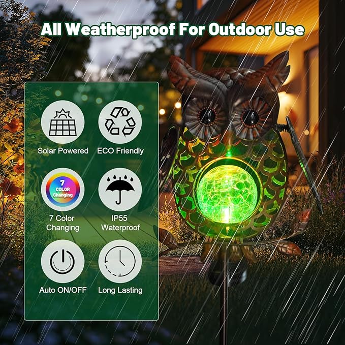 HONGLAND Solar Lights Outdoor Decor Waterproof, Solar Owl Garden Decorative Stake, Whimsical Gardening Gifts for Women Mom, Owl Outdoor Lights for Yard Patio Lawn Decor HONGLAND