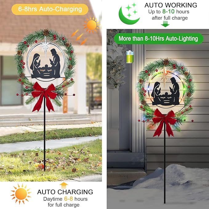 Solar Powered Nativity Scene,Hokfirm Christmas Yard Stakes Outdoor Christmas Decorations Garden Decor for Outside HokfirmHomeDecorGarden