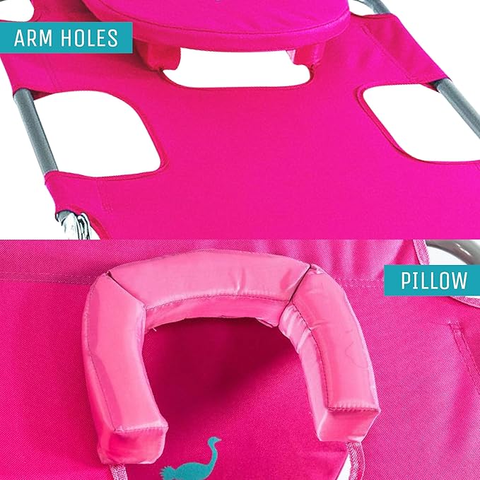 Ostrich Beach Lounge Chair, Folding & Reclining Outdoor Chaise Lounger, Pink - Portable Adjustable Recliner Chair for Lawn, Pool, Patio, Garden, and Yard OstrichProducts