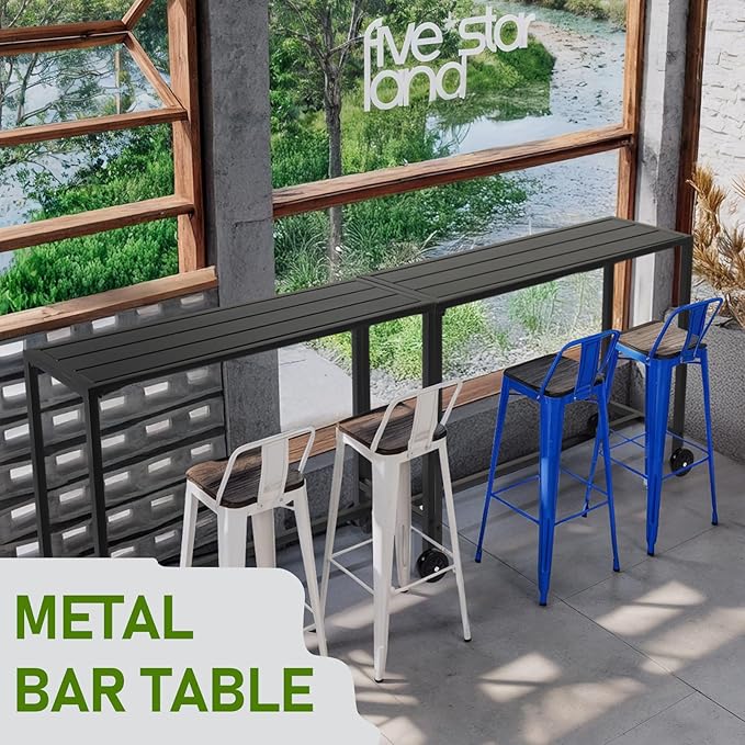 Outvita Outdoor Bar Table, 37" Height Patio Pub Table with Waterproof Frame and Adjustable Foot for Hot Tub, Patio, Backyard, Balcony, Hallway, Bistro Rectangle, Black Outvita