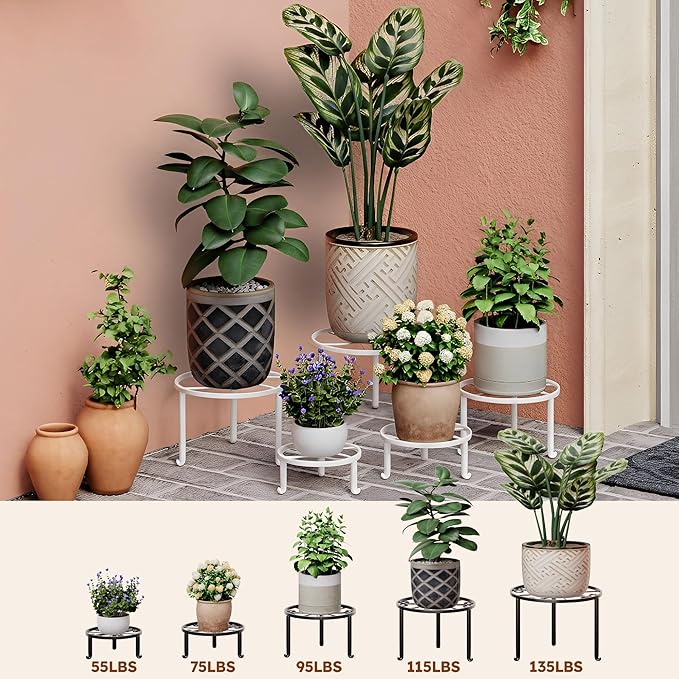 5 Pack Metal Plant Stand Indoor Outdoor Low Corner Plant Stand Heavy Duty Rustproof Iron Round Supports Rack for Planter Flower Pot Rack Display Shelf Rootora