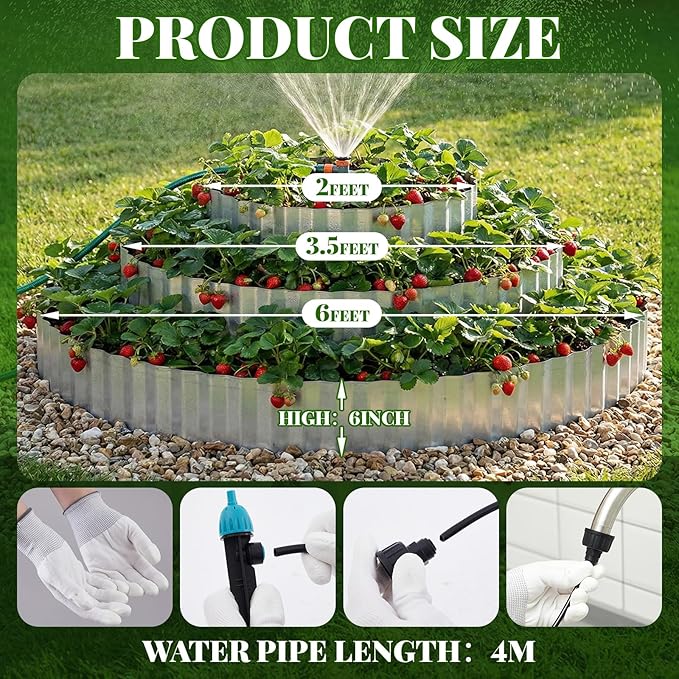 Pyramid Garden Kit, Strawberry garden Planter, 6 ft Diameter Base, Includes 3 Metal Bands, Sprinkler, Gloves, Hose, Plastic Connector for Herbs, Flowers, Ideal Gardening Gift for Yard Patio Rootora