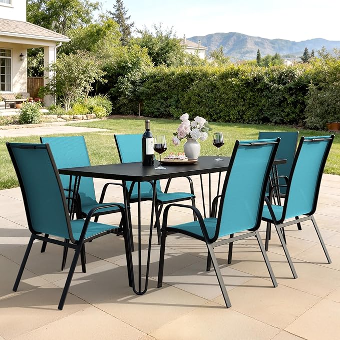 JEAREY Patio Dining Chairs Set of 6, Outdoor Stackable Dining Furniture Set, All Weather Dining Set for Lawn, Garden, Backyard, Poolside, Peacock Blue JEAREYOutdoorsCollection