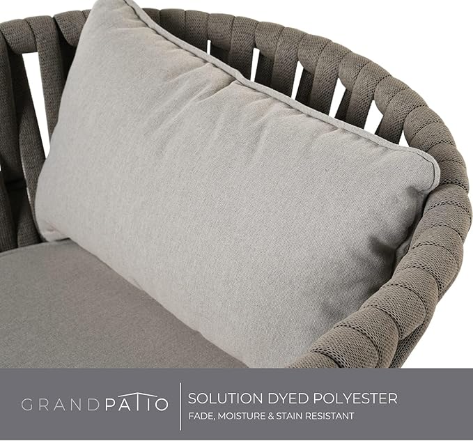 Grand patio Swivel Rope Wicker Chairs Set of 2, Patio Dining Chairs with Cushions, Wicker Armchairs Frame, Outdoor Modern Style for Backyard, Balcony, Quinn, Light Gray Brown GrandPatio