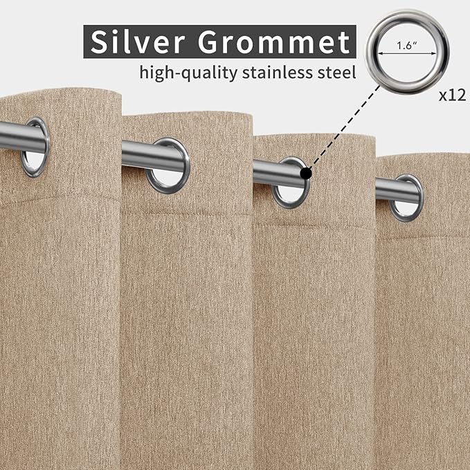 Easy-Going Linen Look Outdoor Curtains Waterproof Windproof Porch Curtains, Soft Thicken Outdoor Privacy Curtains for Patio, Gazebo, Grommet Top and Tab Bottom Drape, 1 Panel, 110x108 inch, Beige Easy-Going
