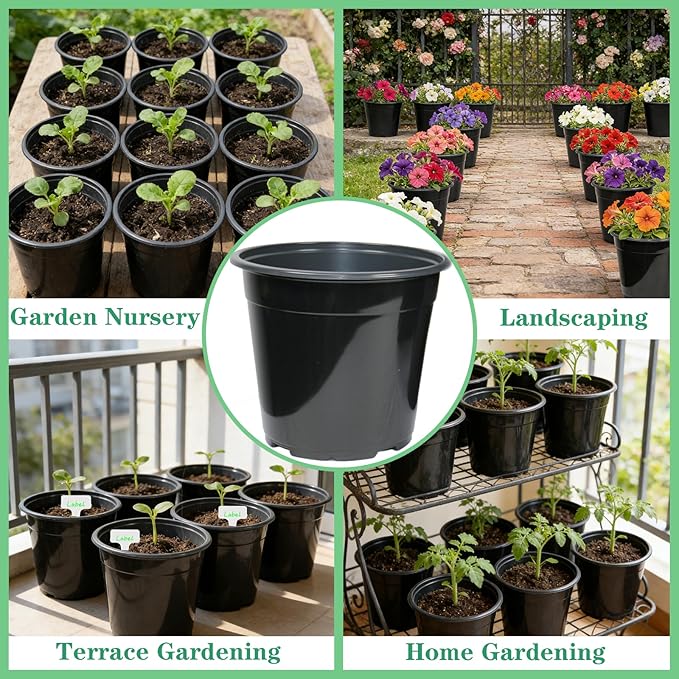 32-Pack 1.5 Gallon Nursery Pots, Thickened Soft Seed Starting Container for Indoor Outdoor Plants,Seedlings, Vegetables, Succulents and Cuttings (Black) Niiiice