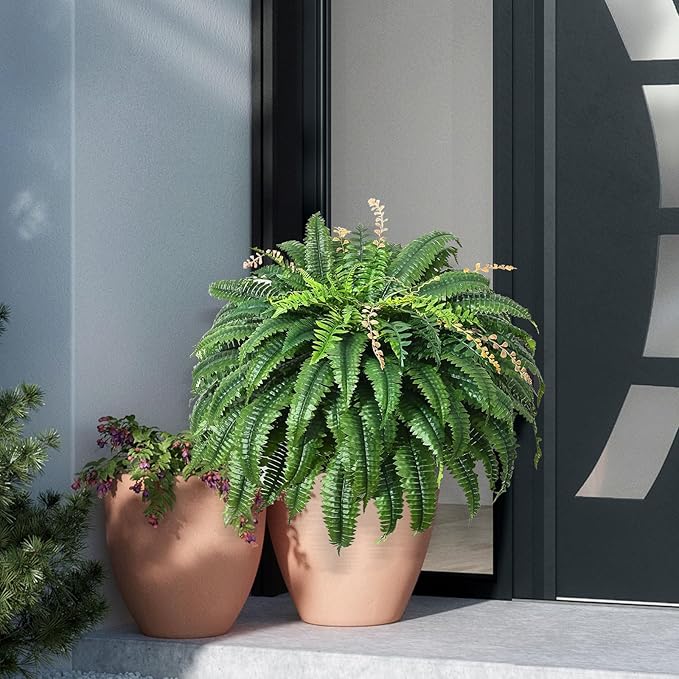 49” Artificial Ferns for Outdoors Planter, 128 Leaves per Fern, Set of 2, Large Lush Fake Boston Ferns Hanging Plants, UV Resistant Faux Greenery for Porch Patio Garden Home Decor Indoor Outdoor FAJUNZH