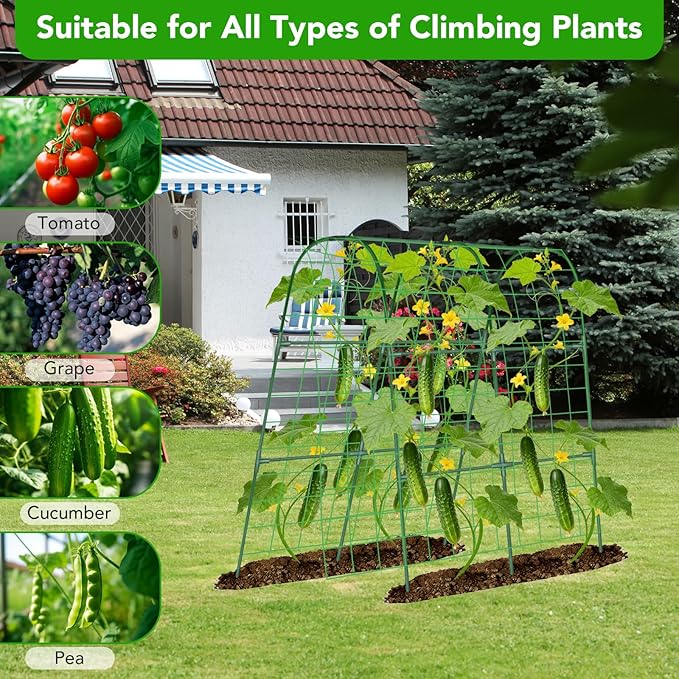 Cucumber Trellis for Raised Bed, U-Shape Garden Trellis for Climbing Plants Outdoor, Metal Arch Vegetables Trellis, Plant Support for Grape Vine Beans Squash Peas Flower ZPMOCKAQ