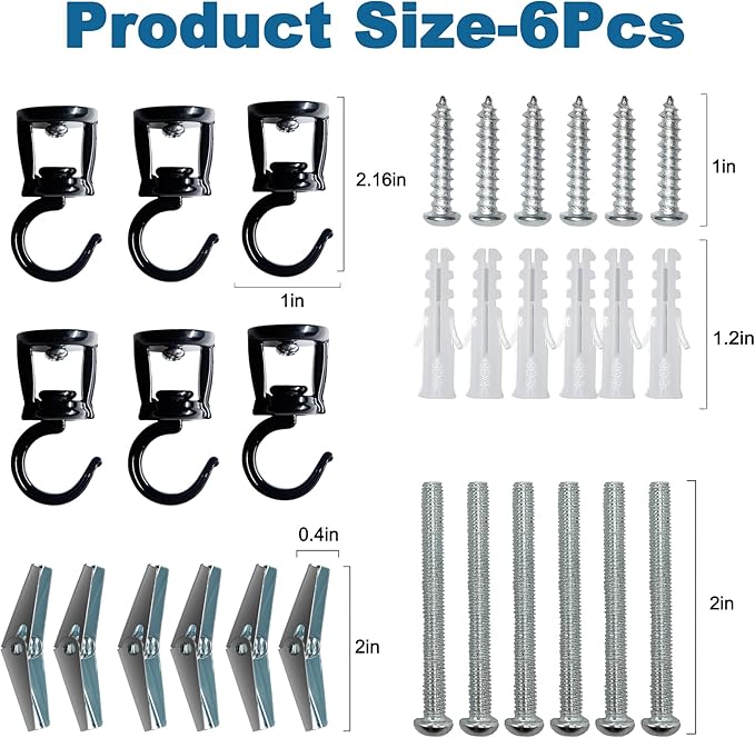 ONIKK Ceiling Hooks for Hanging Plants (6 PCS Black), Heavy Duty Metal Plant Hooks, Screw in Hooks for Hanging Birdfeeders, Lamps, Planters, Indoor Outdoor Wall Baskets Hooks up to 33 lbs ONIKK