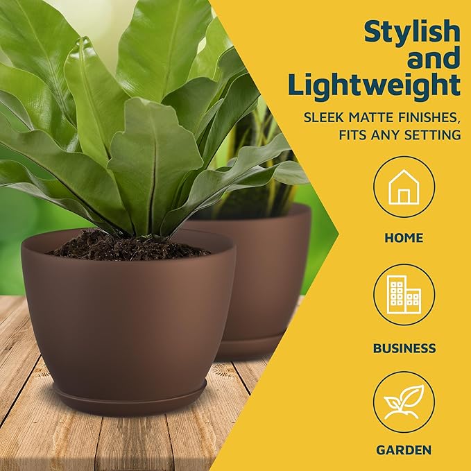 Planter Pots with Drainage Holes - Lightweight, Durable & Space-Saving Pots for Indoor and Outdoor - Versatile Functionality, Simple Modern Design, Set of 20 Plastic Planter Pots - Brown LIFEMASTER