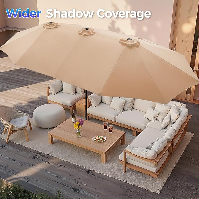 SUPERJARE 15FT Outdoor Umbrella for Patio, Double sided Pool Umbrellas with Fade Resistant Canopy, Large Table Umbrella for Deck, Market, Backyard - Beige SUPERJARE