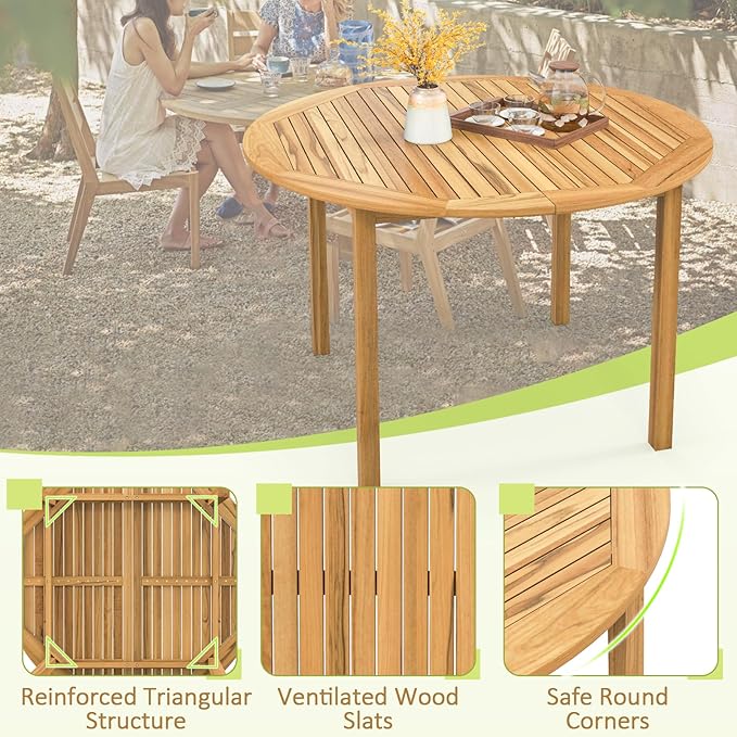 Tangkula 44" Round Outdoor Dining Table for 4, Acacia Wood 4-Person Large Patio Dining Table, Farmhouse Indoor Outdoor Dining Furniture for Deck, Garden, Poolside & Backyard TANGKULA