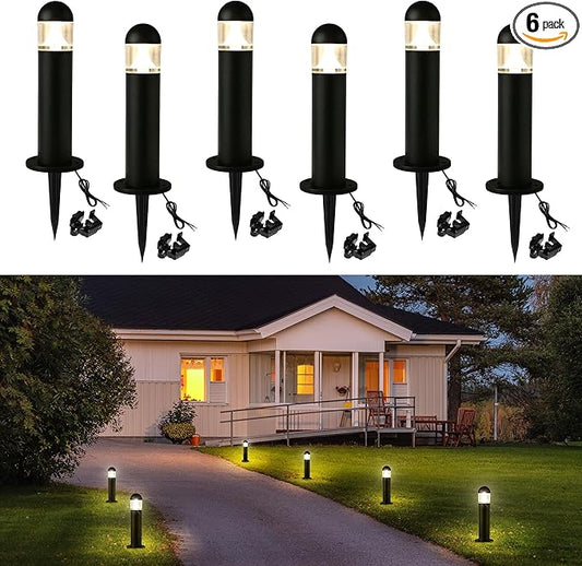 6 Pack Low Voltage Landscape Pathway Lights, 12V LED Bollard Light IP67 Waterproof, Outdoor Driveway Walkway Wired Lights (Included Connector) - Yard Garden Lawn, 2700K Warm White MOON-DE-AGE