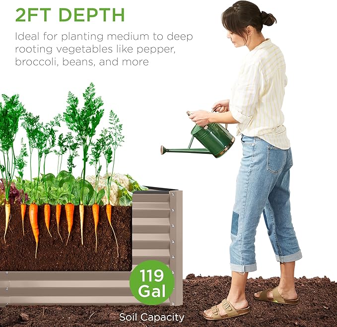 Best Choice Products 4x2x2ft Outdoor Metal Raised Garden Bed, Deep Root Planter Box for Vegetables, Flowers, Herbs, and Succulents w/ 119 Gallon Capacity - Taupe BestChoiceProducts
