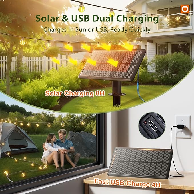 addlon 25FT Solar Powered Outdoor String Lights Waterproof with Remote, G40 Solar Powered String Lights with 13 LED Shatterproof Bulbs, 3 Light Modes, Dimmable Solar Lights for Outside Bistro Cafe addlon