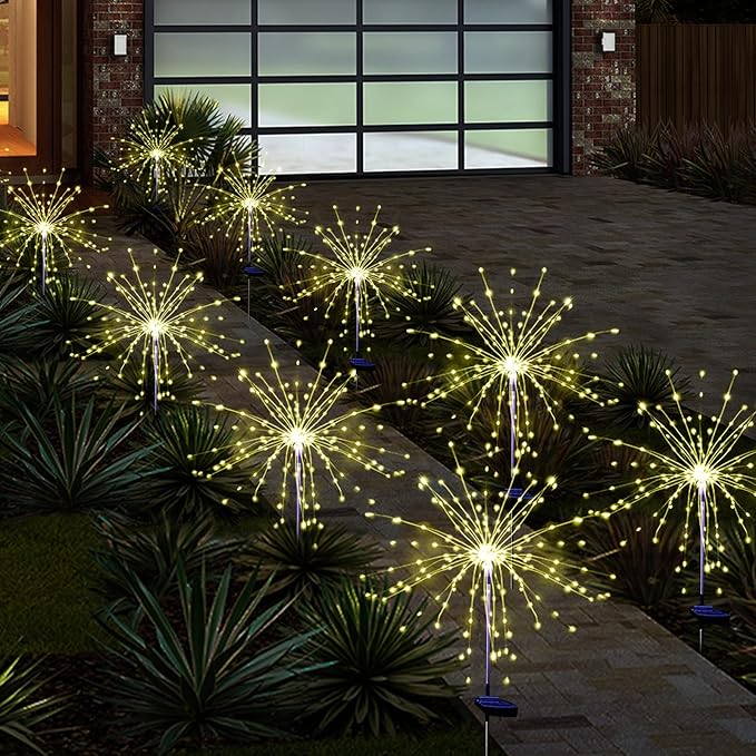 Solar Garden Firework Lights Outdoor Waterproof 6 Pack Solar Powered Art Stake Twinkle Lighting for Outside Decor, 120 LED Sparklers String Lights for Yard Pathway Patio Party Decorations (Warm White) SolarEra-FREETOSHINE