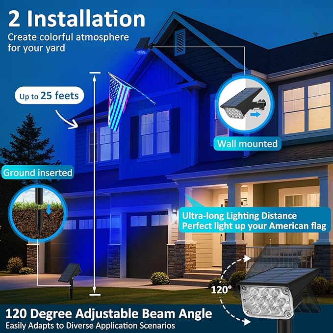 T-SUNUS RGB Solar Landscape Spotlights Christmas Outdoor IP65 Waterproof Color Spot Lights Auto Dusk to Dawn Landscaping Wall Light for Tree Yard Garden Driveway Porch Walkway Pond Halloween 2 Pack T-SUNUSLighting