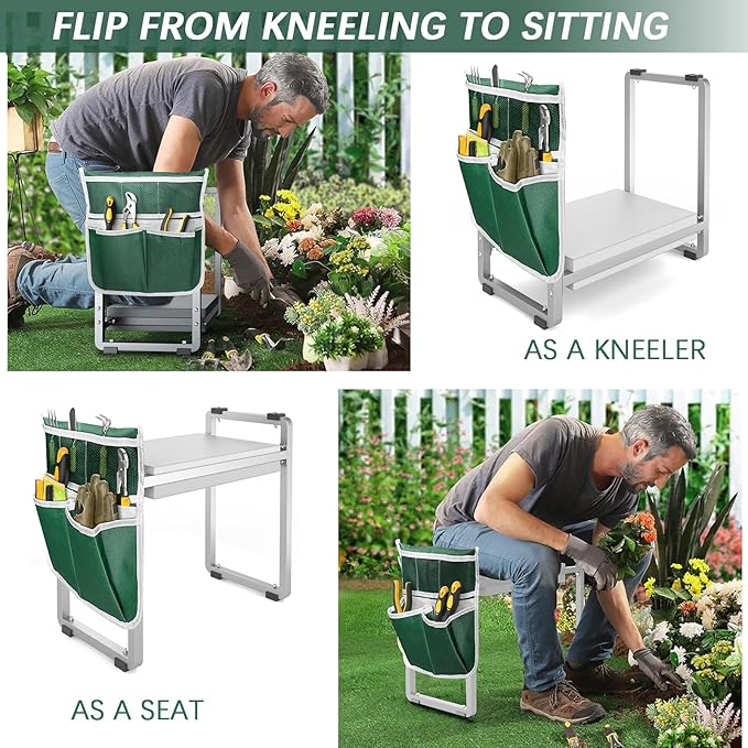 FLINTER 10.2" Wider Garden Kneeler and Seat, Heavy Duty Thick Gardening Bench for Kneeling and Seat - Garden Kneelers for Seniors, Gardening Stools for Women, Grandparents, Gardeners, Gray FlinterOfficial