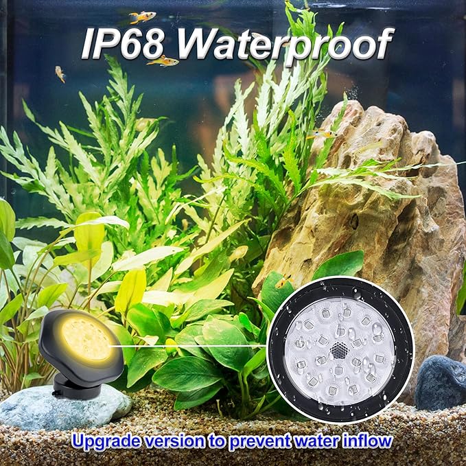 Solar Pond Lights,3000K Warm White LED Underwater Submersible Fountain Light,IP68 Waterproof Landscape Spotlights Lighting for Fish Aquarium Tank Garden Yard Pond Pool Decor(3-in-1) CREPOW