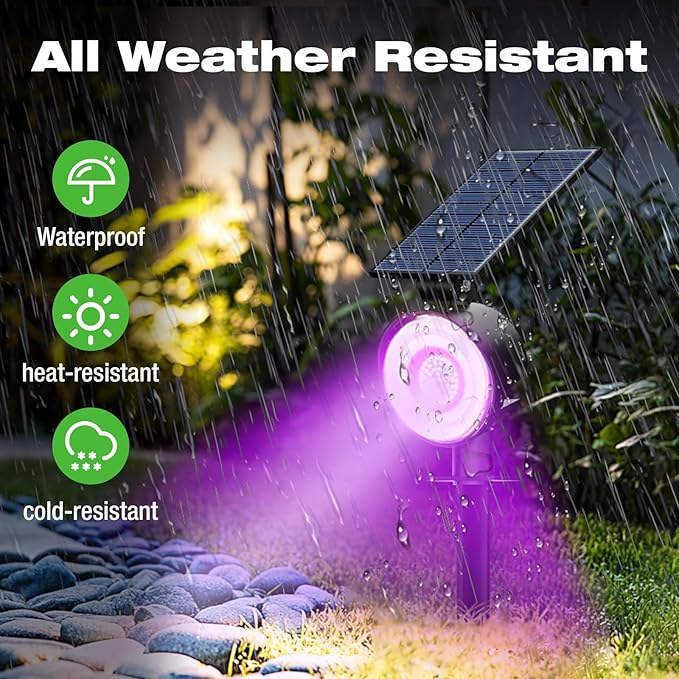 nipify 2 Pack Solar Spot Lights Outdoor Waterproof, Solar Spotlight Light for Outside Yard Landscape Lighting Pathway Lights Wall Auto On/Off, Purple Nipify