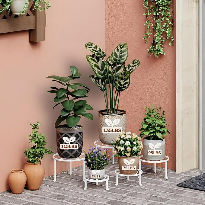 5 Pack Metal Plant Stand Indoor Outdoor Anti-Rust Iron Flower Pot Stand Holder, Round Black Display Rack Flower Stand Plant Holders for Living Room,Balcony,Garden Rootora