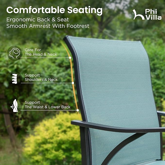PHI VILLA Outdoor Bar Stools Set of 6, Swivel Patio Bar Stools & Chairs, High Top Bar Seating for Outside, Balcony，Porch and Backyard, Teal PHIVILLAThepioneerofcomfortablehouseholdsupplies