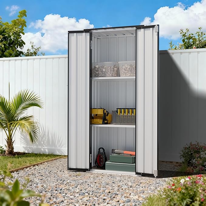 Aoxun 2.5’x1.5’ Outdoor Storage Cabinet, Outdoor Metal Storage Shed with 2 Adjustable Shelves & Lockable Doors, Vertical Tool Shed for Patio Garden, Garage, Porch, Black Aoxun