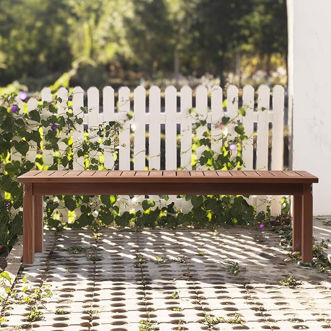 VINGLI Outdoor Wooden Bench, 62” Porch Bench Outdoor Backless Garden Bench, Small Outdoor Bench for Deck Patio Entryway (Brown, 62in) VINGLI