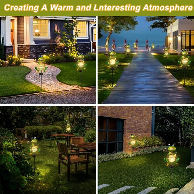 Frog Solar Garden Light - Metal Stake Light with Crackle Glass Waterproof Globe, Solar Power LED for Garden, Lawn, Patio, Pathway Decor HEDAQI