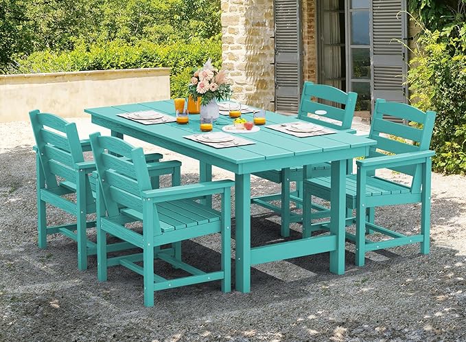 SERWALL Patio Table Set, 5-Piece Outdoor HDPE Furniture with Umbrella Hole, All Weather Dining Table and Chairs for Lawn, Garden, Poolside, Aruba SERWALL