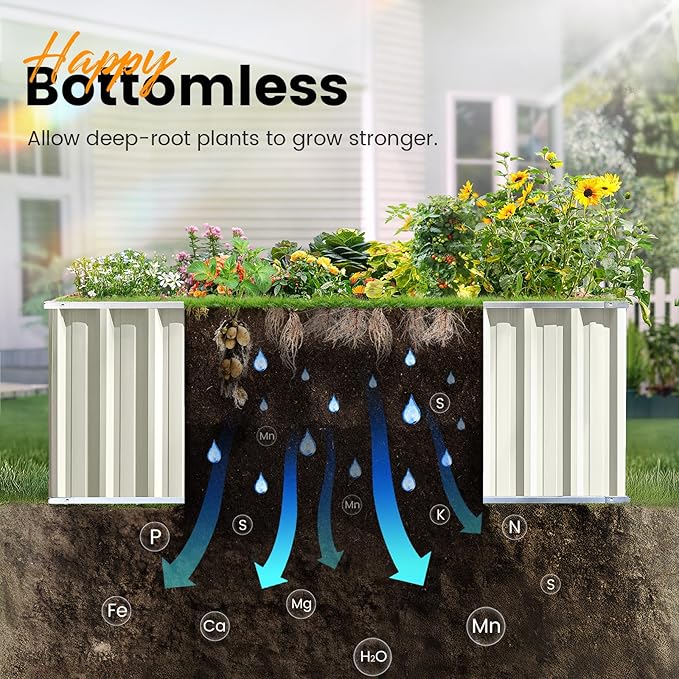 KING BIRD Raised Garden Bed 68" x 36" x 24" Heightened Galvanized Steel Metal Planter Box Outdoor for Deep-Rooted Vegetables, Flowers, Large Raised Bed Kit (Ivory) KINGBIRD