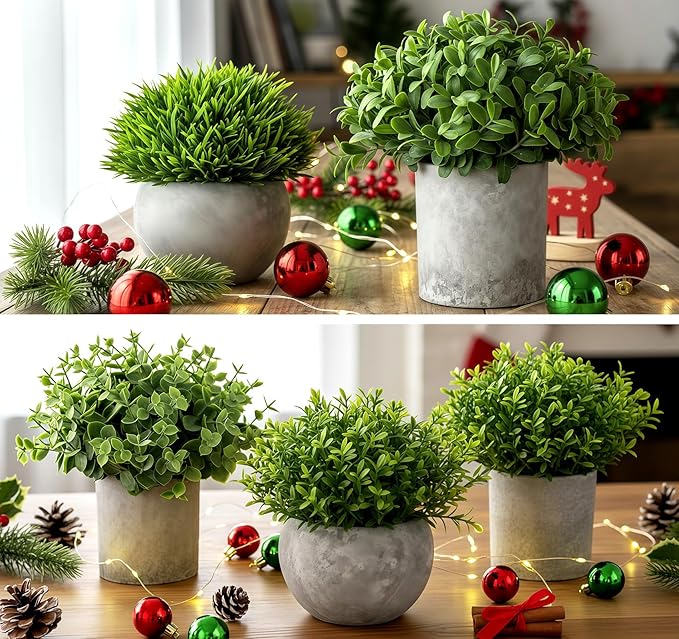 Fake Plants,5 Pack Small Fake Plants Mini Potted Artificial Eucalyptus Greenery Plastic Green Grass Plants for Indoor Outdoor,Mini Faux Plant for Shelve Desk Table Farmhouse Bathroom Shelf Decor Lemonfilter