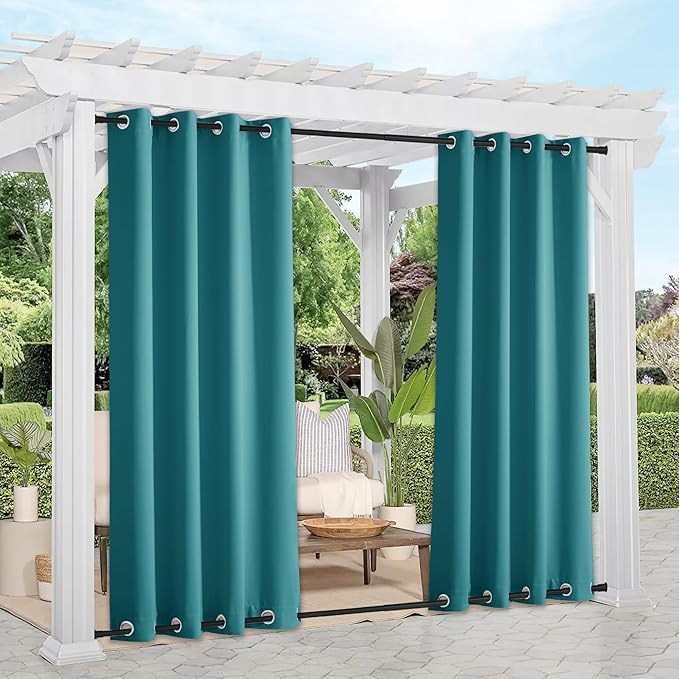 NICETOWN 2 Panels Peacock Teal Outdoor Curtains for Patio Waterproof, Rustproof Grommet Top & Bottom Thermal Insulated Keep Rain Out Blackout Weighted Wind Break Drapes for Pergola, W52 x L108 NICETOWN