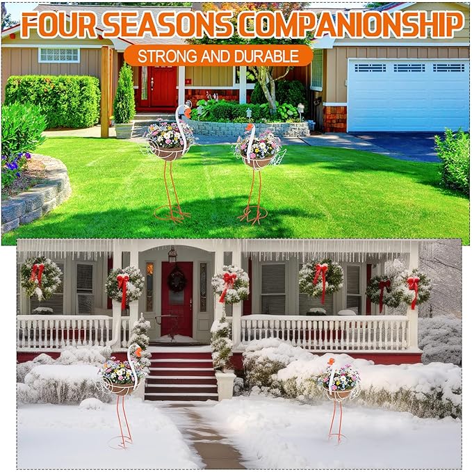 Set of 2 White Goose Outdoor Planters with Basket Larger Sizes 29 26.5 Metal Goose Planters for Spring Party Gifts Indoor Flowers Lawn Patio Garden Yard Porch Decor Tiangrid