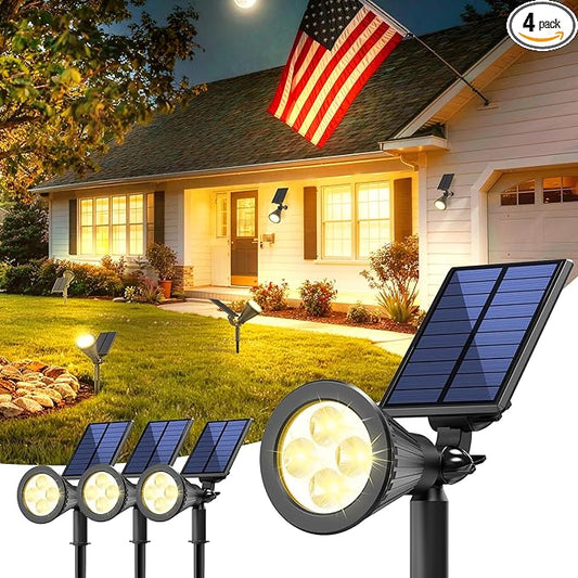 Solar Lights Outdoor Waterproof IP65,3000K Super Bright LED,2 Lighting Modes, Solar Powered Yard Garden Solar Spot Lights for Flag Landscape Auto On/Off-4 Pack JEJOT