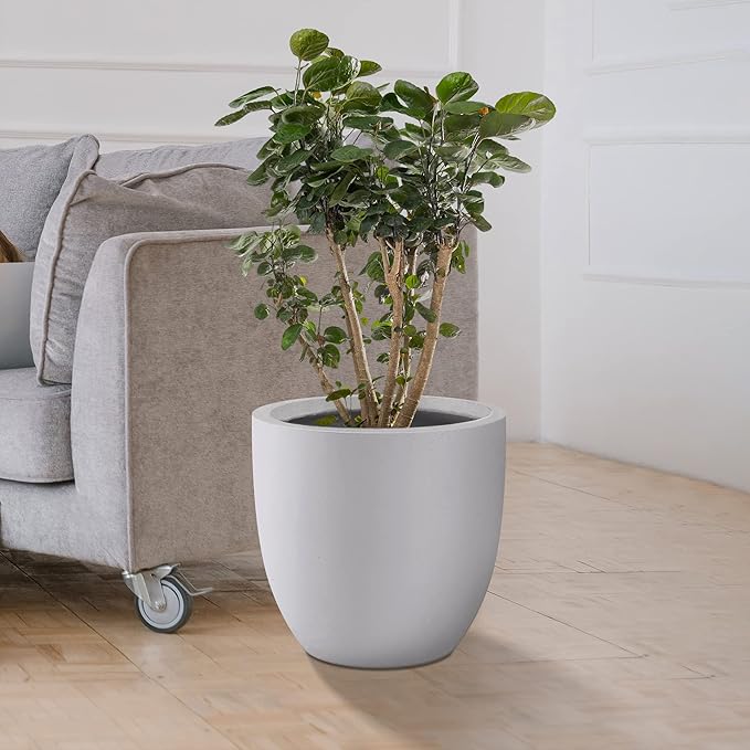 Kante 16.5" Dia Round Concrete Planter, Large Outdoor Modern Indoor Decorative Plant Pots with Drainage Hole and Rubber Plug for Home and Garden, Pure White Kante