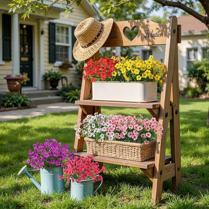 Alupssuc 32 Bundles Artificial Flowers for Outdoors Decoration, UV Resistant Silk Faux Daisy Flora Spring Fake Plastic Plants Greenery for Outside Indoor Yard Home Porch Window Box Decor, Mix 6 Colors Alupssuc