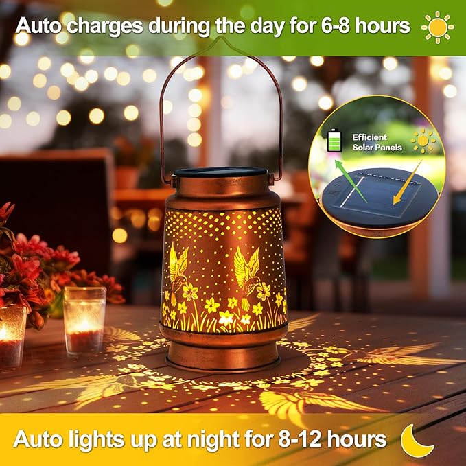 4 Pack Hummingbird Birthday Gifts for Women Mom Grandma Solar Lanterns Outdoor Waterproof Garden Decor Hanging LED Decorative Light for Patio Yard Lawn Gardening Gifts DIBIEECN