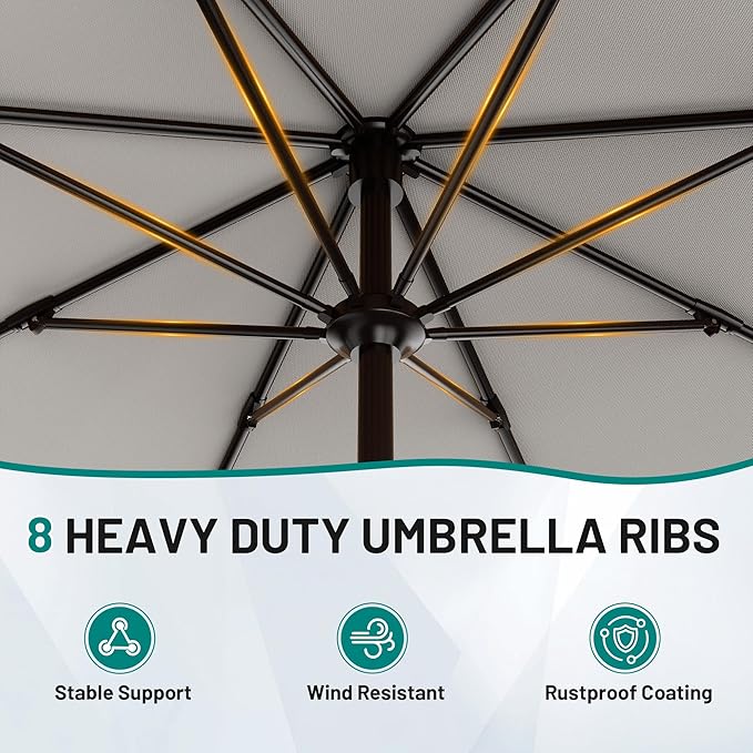 AreShark 9 FT Patio Umbrella for Outdoor, Outdoor Table Umbrella with Push Button Tilt and Crank, Outdoor Patio Umbrellas with 8 Sturdy Ribs for Market, Garden, Pool (Light Gray) Rootora