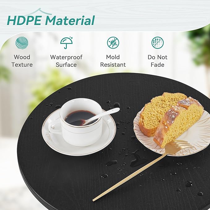 HDPS Outdoor Side Table, Small Round Side Table Weather-Resistant, Outdoor Side Tables for Patio, Porch, Deck, End Table for Plant Stand, Living Room, Bedroom, Black HOMENJOY