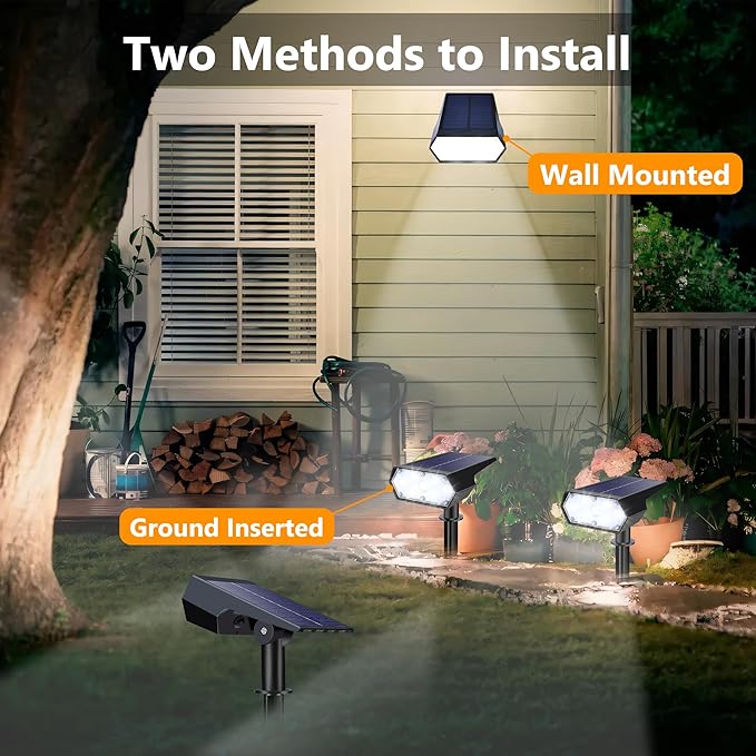 LYHOPE Solar Spot Light Outdoor, 49 LED Lights for Outside, 2 Modes Solar Powered Spotlights, Waterproof Pathway Light for Garden Yard Walkway Driveway Landscape Decorations (4 Pack-Cool White) LYHOPE