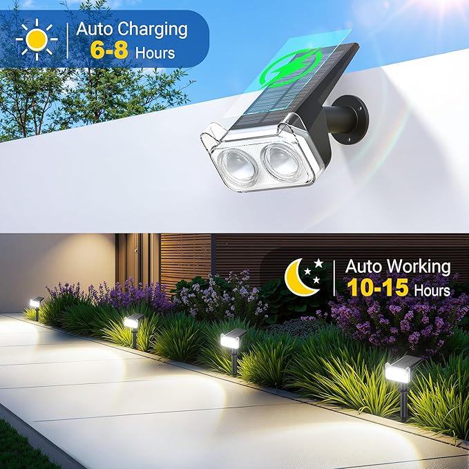 LETMY Solar Spot Lights Outdoor Waterproof with Bigger LED, 4 Pack Auto ON/OFF 135°Adjustable Solar Lights Outdoor, 2-in-1 Wall Lights & 2 Modes Landscape Spotlights for Tree Yard Pathway Garden Decor Letmy