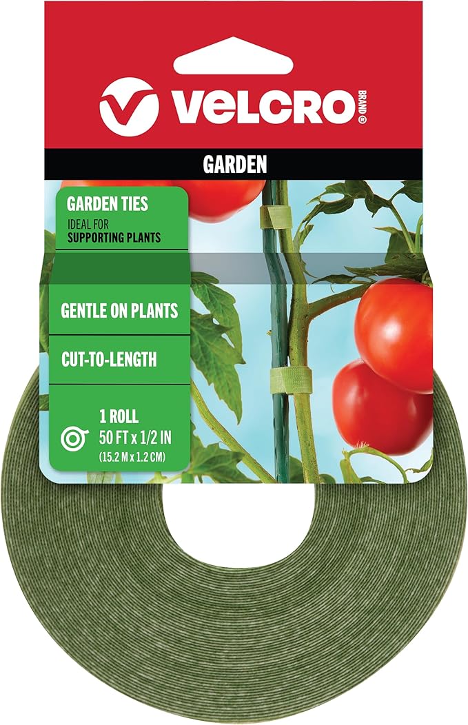 VELCRO Brand VEL-30071-USA ONE-WRAP Garden Ties | Plant Supports for Effective Growing | Strong Grips are Reusable and Adjustable | Cut-to-Length, 50 ft x 1/2 in, Green-Recycled Plastic VELCROBrand